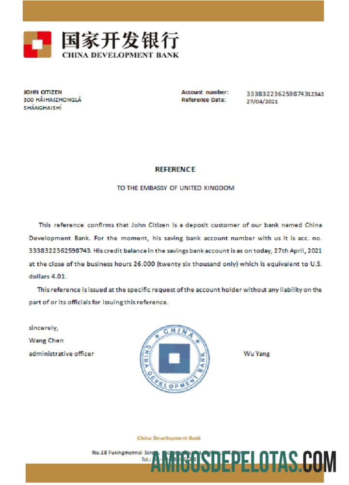 Referência do Banco de Desenvolvimento da China amostra